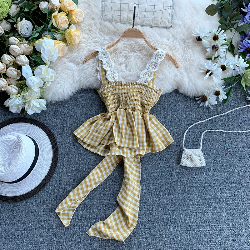 Летние женские майки Camis сексуальные женские высокие уличные женские шифоновые Кружевной Галстук-бабочка женские футболки короткая женская рубашка в клетку