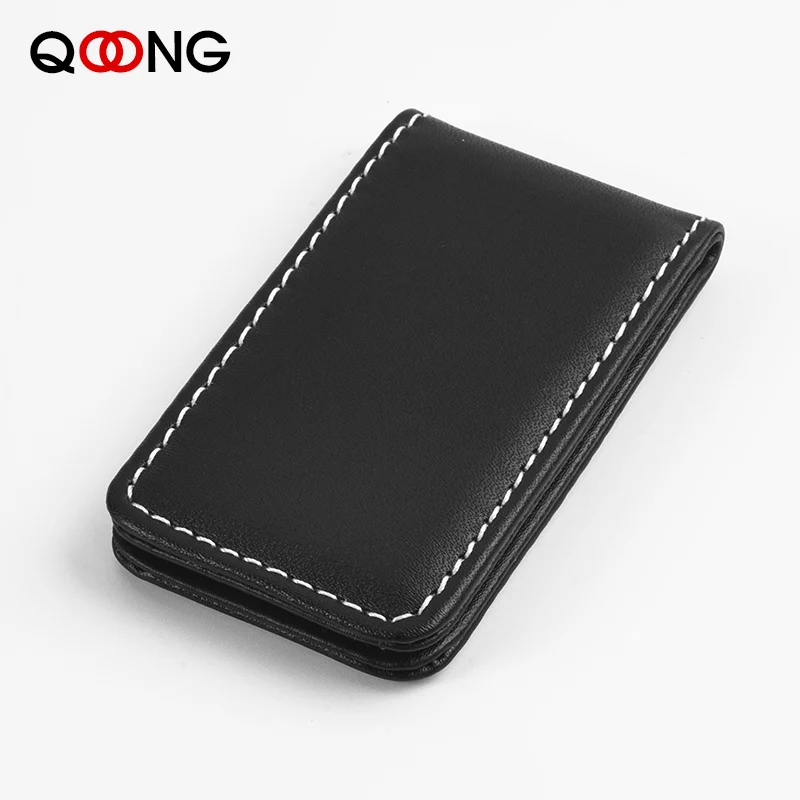 QOONG Custom Lettering Leather Money Clip Men's Leather Magnetic Slim Money Clip Wallet Credit Card ID Holder Pocket ML1-001