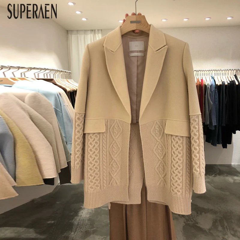 SuperAen, корейский стиль, Женский Вязанный костюм, куртки для женщин, одноцветные, модные женские куртки, весна, новинка, женская одежда