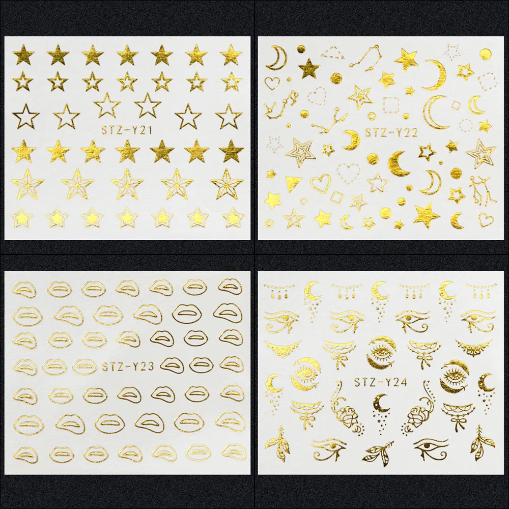 20pcs Geometric Nail Stickers Gold Triangle Star Slider Nail Art Sticker Set Water Decals Manicure Decorations Foils TRSTZ-YY20