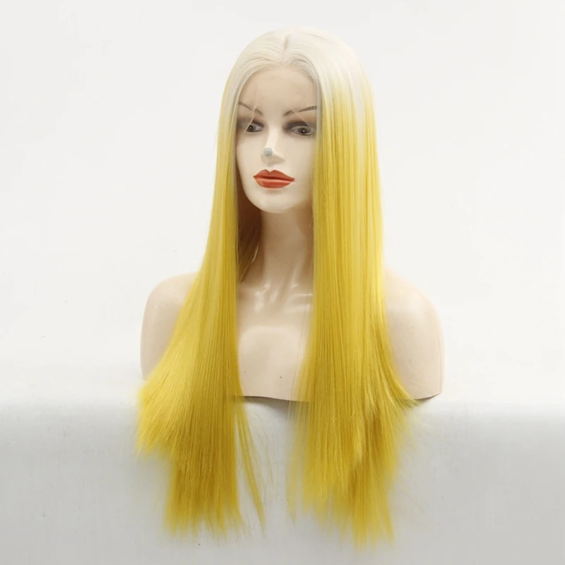Ombre 613# Белый блонд до желтого кружева спереди парик длинные Sikly прямые мягкие волосы термостойкие косплей вечерние парики для женщин
