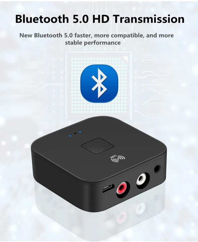 CRDC Bluetooth 5,0 приемник NFC 3,5 мм AUX 2RCA разъем Hifi& стерео Bluetooth автомобильный беспроводной адаптер Музыка 3,5 аудио приемник авто вкл