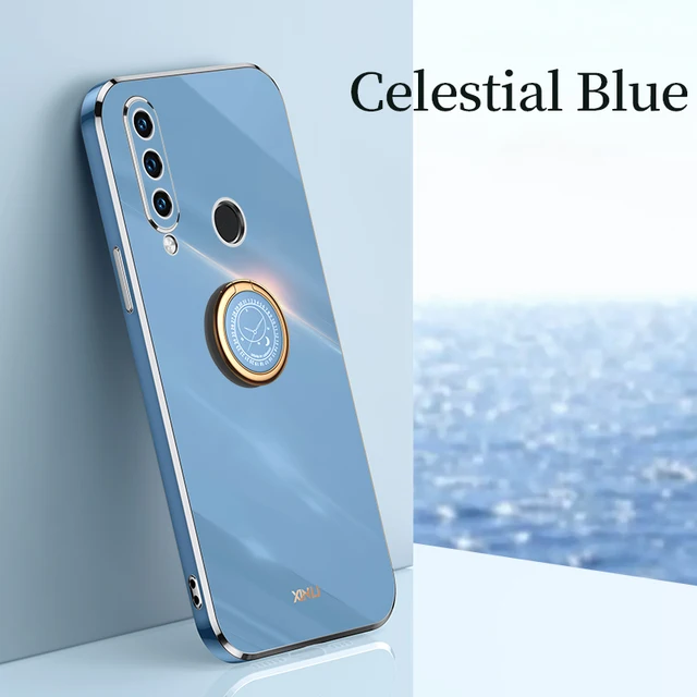Square Plating Back Cover Case for Huawei P30 Lite Nova 4E Honor 20 S Russia Soft Silicone Mobile Phone Funda P 30 Honor20 20S Blue with Holder