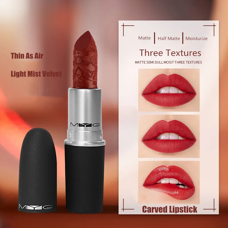 Aluminum Tube Bullet Lipstick Carved Not Easy To Fade Matte Moisturizer
