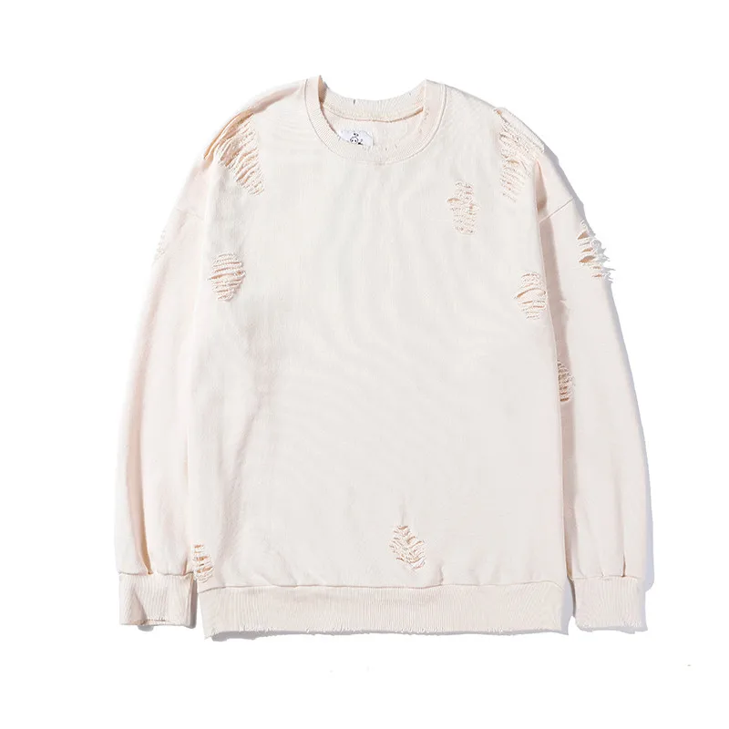 Light Khaki Осень Kanye WEST мужские рваные разрушенные толстовки оверсайз хип-хоп Уличная одноцветная простая Свободная Толстовка - Цвет: Light Khaki