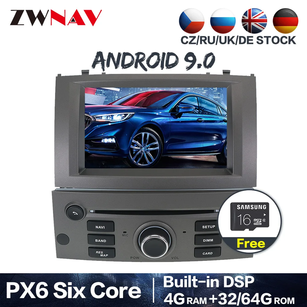 PX6 4+64 Android 9.0 Car DVD Stereo Multimedia For Peugeot 407 2004-2010 Radio GPS Navi Audio Video stereo head unit BT free map