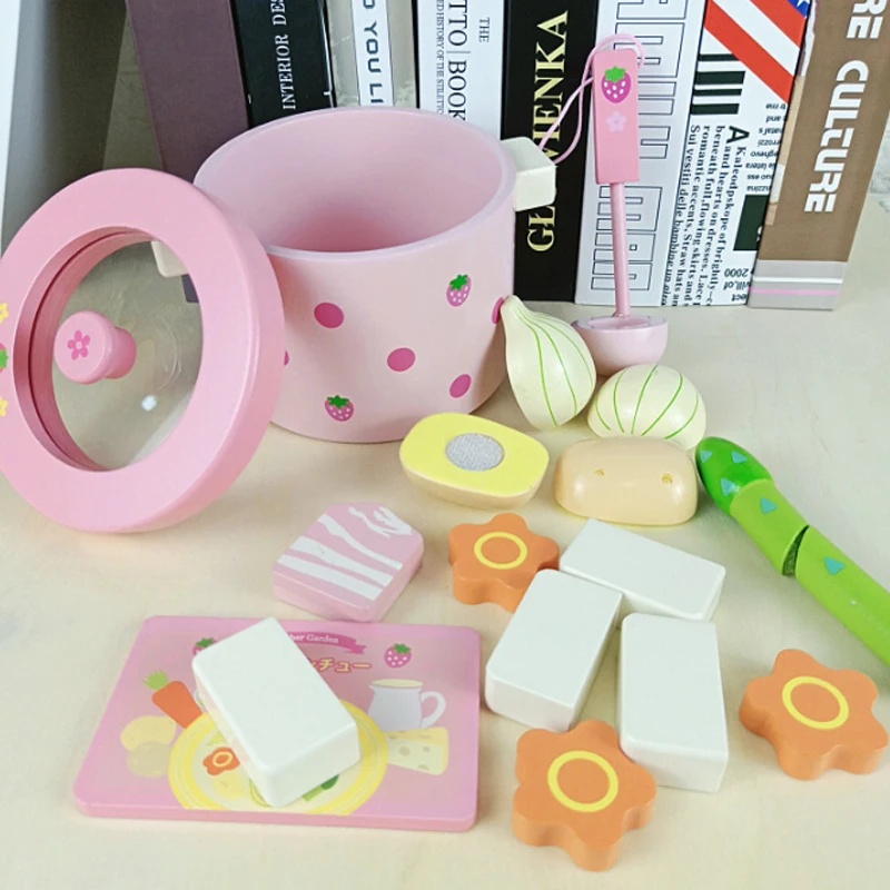 

New Wooden Toy Set Pretend Play Kitchen Set Hot Pot Cooking Food Simulation Colorful Family Game Play Home Toy Wood Gift D196