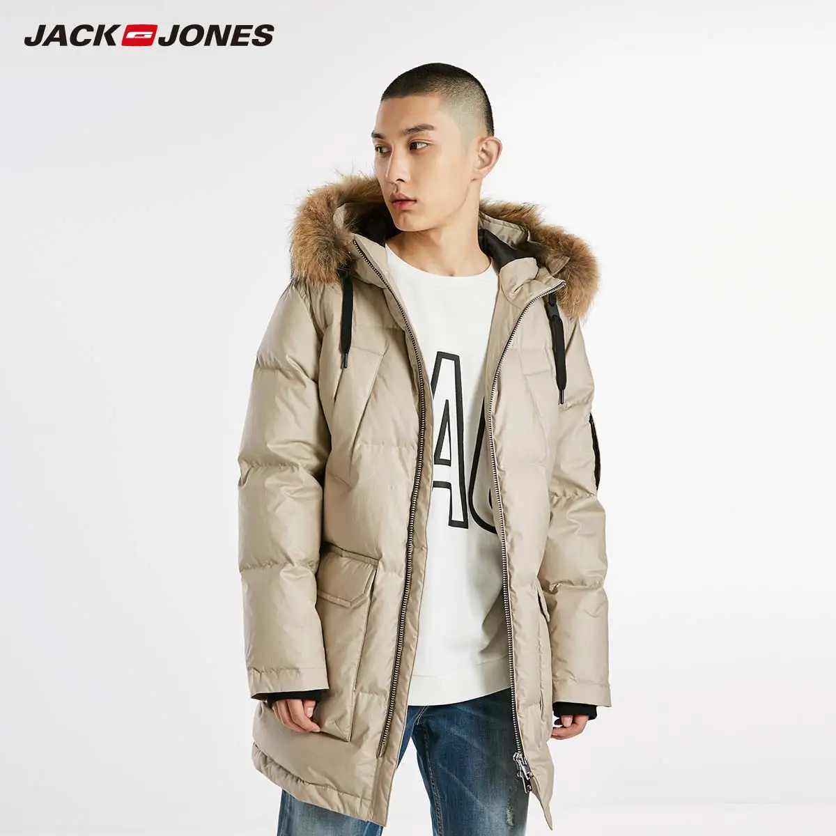 JackJones мужские с капюшоном зимние спортивные длинные пуховики | 218412543 - Цвет: Toned Gray