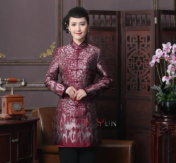 

Chinese-style improved daily self-cultivation long Tang suit trench coat Red middle-aged mother long-sleeved festive Tang suit