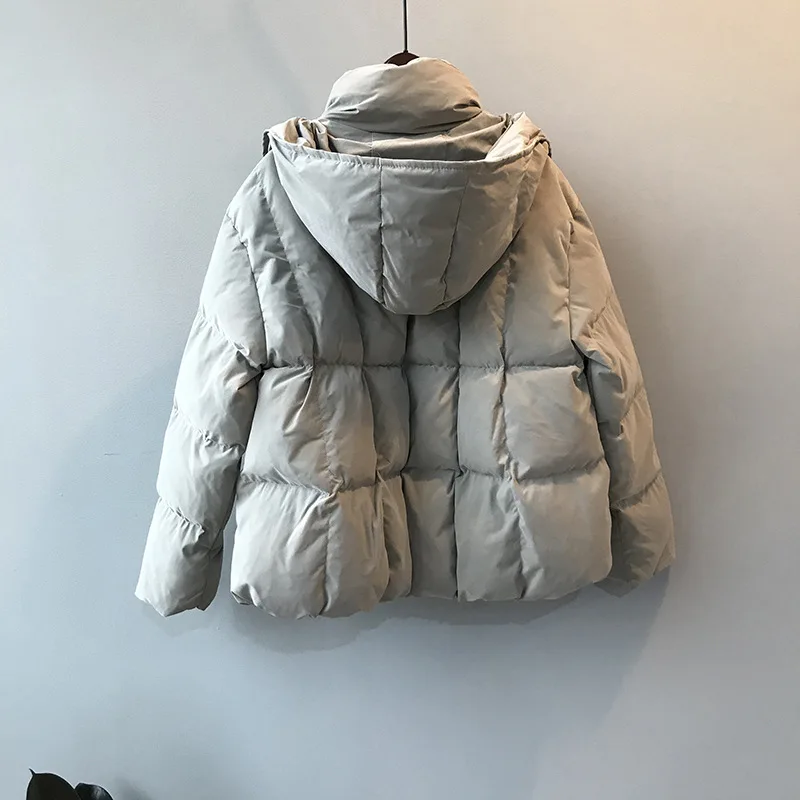 Теплая зимняя короткая куртка женская модная парка с хлопковой подкладкой Harajuku пальто с капюшоном Женская однотонная верхняя одежда с завязками