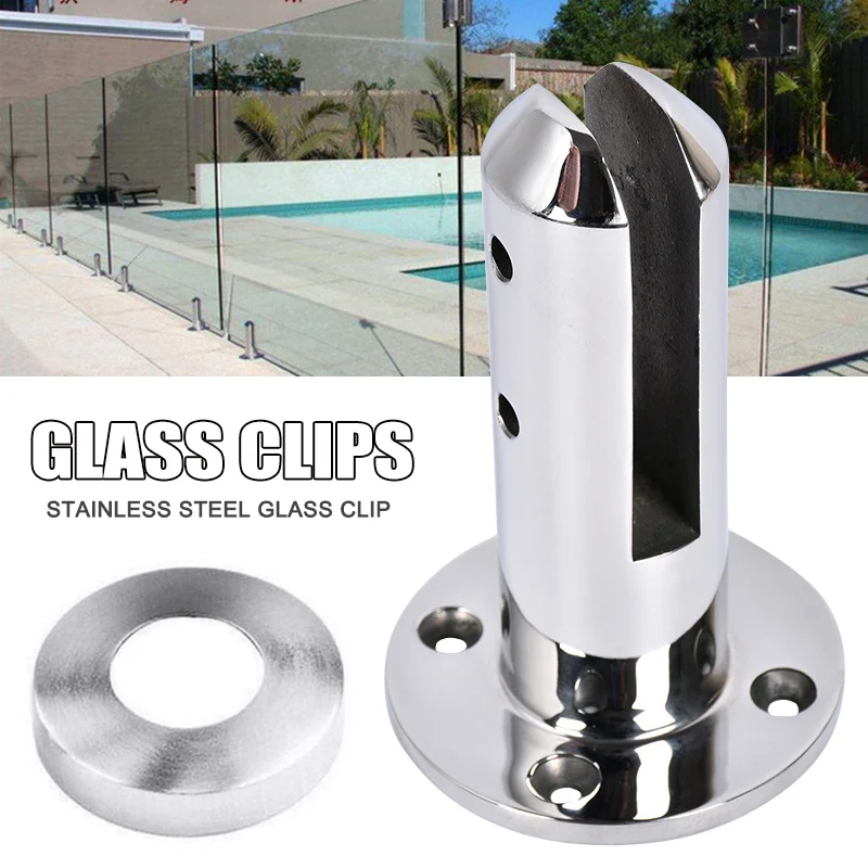 

Stainless Steel Glass Clip Swimming Pool Floor Stand Fixed Fittings Clamp Durable CLH@8