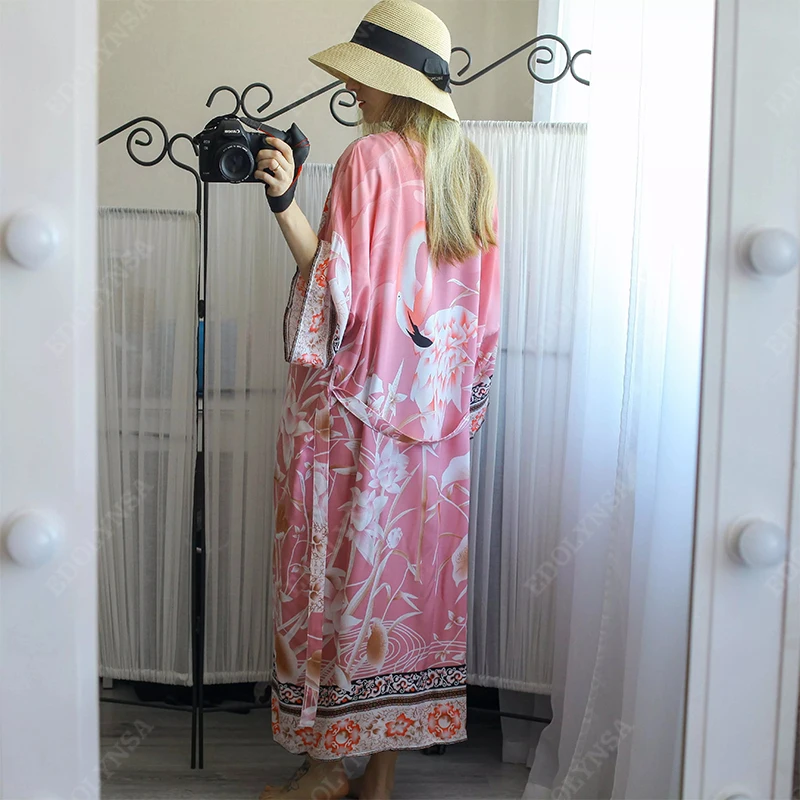Belted Frente Aberto Longo Kimono Vestido de