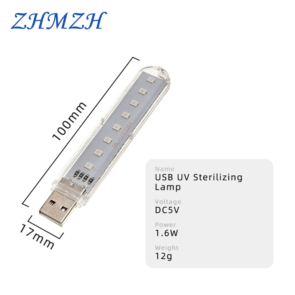 DC5V LED Ultraviolet Sterilizing Lamps 8 LEDs Mini UVA Portable Disinfection Lights UV Lamps USB Germicidal Lamp-uv disinfection lamp,uv sterilization lamp