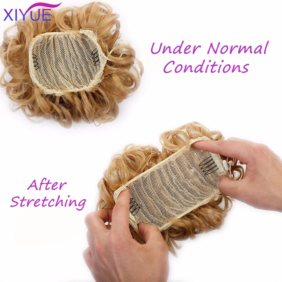 Bride Messy Hair Bun Clip In Curly Hair Extension Synthetic Hair Pieces Chignon Women Updo Cover Hairpiece Extension Hair Bun