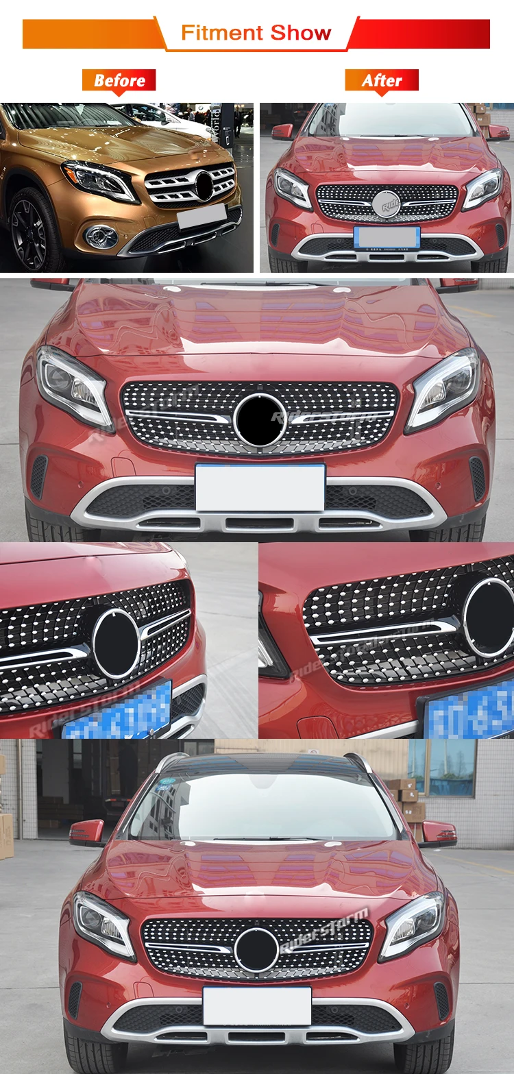 Для нового Mercedes GLA класса X156 подтяжку лица Алмазная решетка черный серебряный передний бампер гоночный гриль- GLA200 GLA220 GLA260