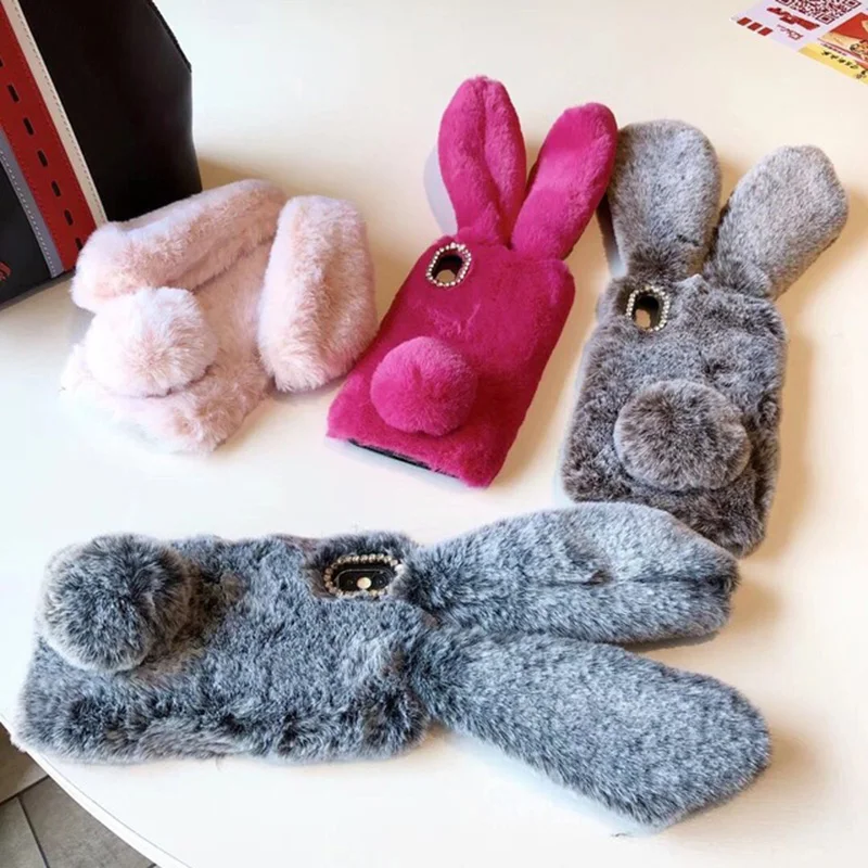 

Rabbit Warm Fur Case For LG Q6 Q7 Q8 V30 V20 V40 V50 Case Cover For LG G7 ThinQ G8 G6 G5 G4 G3 G2 K40 K50 With Bling Dimand