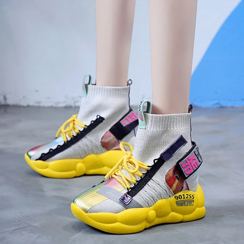 

Women Chunky Sneakers Platform 6cm Thick Sole Ladies Casual Vulcanize Shoes Web Celebrity Dad Female Fashion Sneakers Designer
