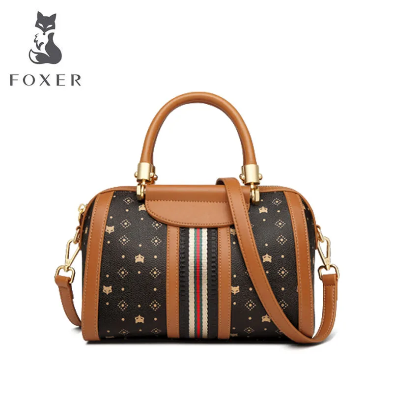 FOXER, женская кожаная сумка, модная, Воловья кожа, Бостонская сумка, известный бренд, женские сумки, новинка, роскошные сумки, женские сумки, дизайнерские