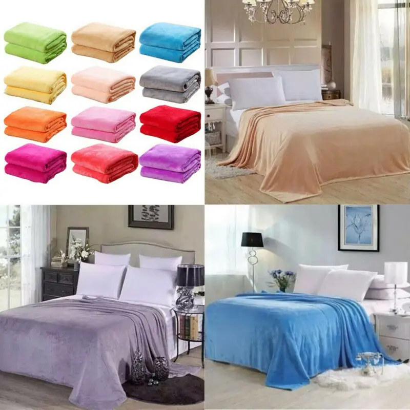 

2020 Newest Plain Flannel Coral Fleece Sheets Small Super Warm Solid Warm Micro Plush Fleece Blanket Throw Rug Sofa Bedding Home