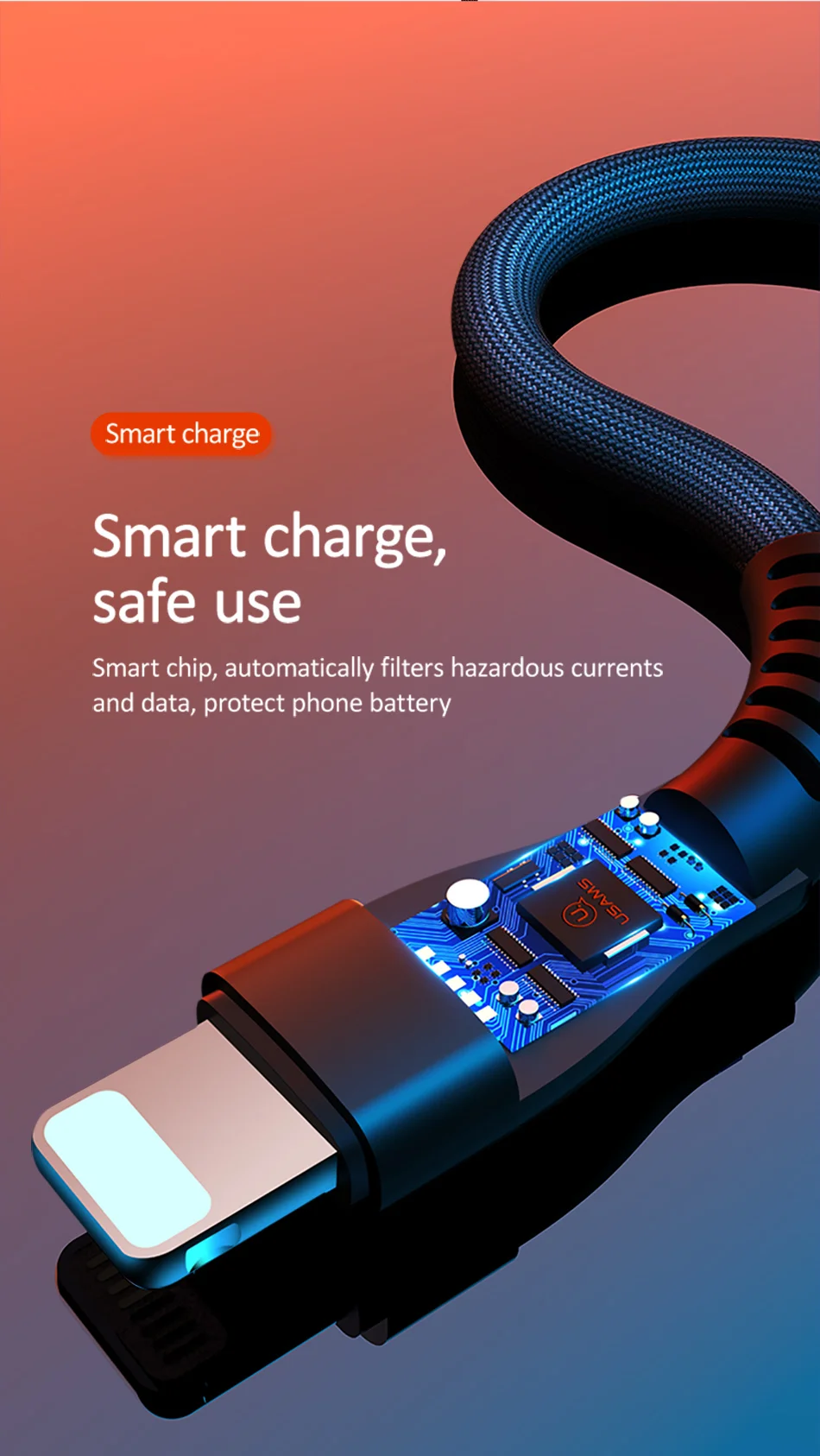 USAMS Реверсивный usb-кабель для iPhone X Xs быстрая передача и зарядный кабель для передачи данных для iPad iPhone 8 7 Мобильный провод для зарядного устройства