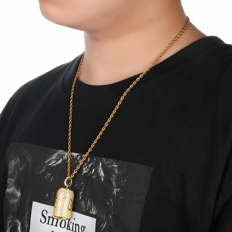 US7 Iced Out Sprite бутылки подвески в форме чашки ожерелье s Кристалл Циркон Блестящий напиток ожерелье хип хоп Bling Rapper ювелирные изделия