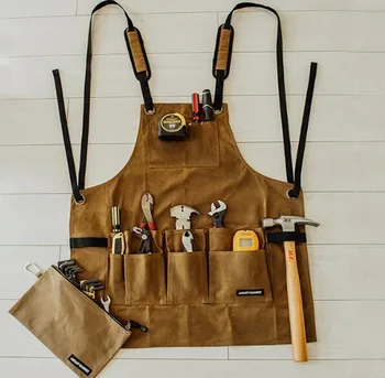 

Oil Wax Coated Canvas Tool Apron Multi Pocket Apron Tactical Apron