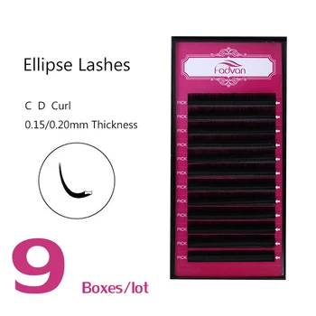 

9 Cases Flat Ellipse Eyelash Extensions Split Tips Natural Light Double-tips Individual Mink Matte Black False Eyelashes