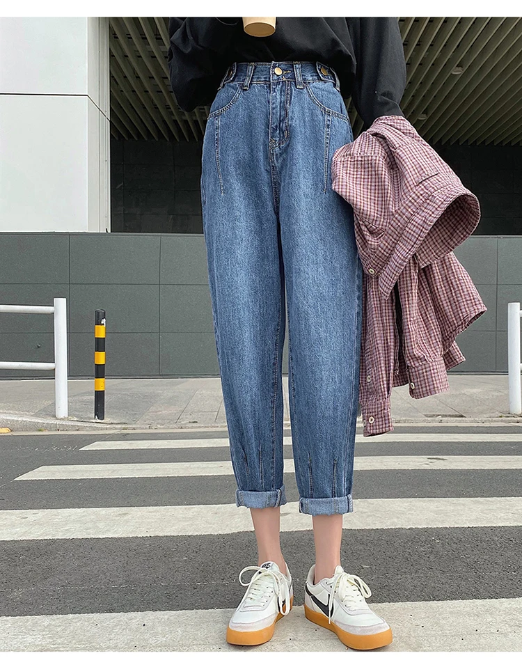 syiwidii high waist jeans woman 2020 new casual fashion skyblue Harem Pants street style women street style Spliced mom jeans