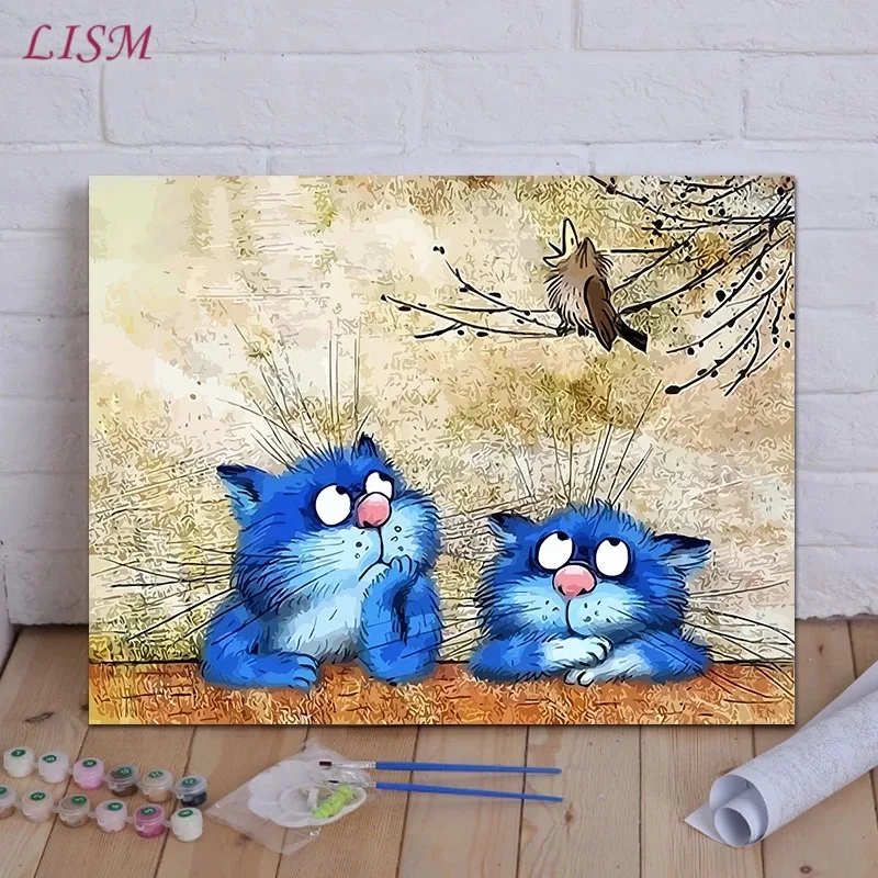 

LISM DIY Lovely Cats Painting By Numbers On Canvas Frameless Wall Pictures Artwork For baby Room Home Decoration