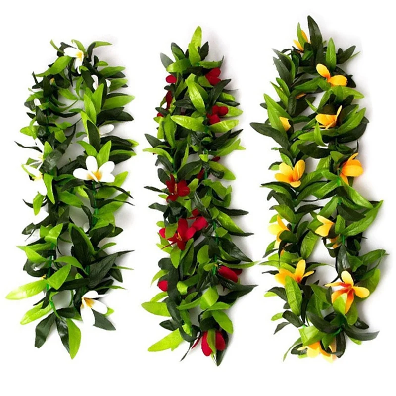 

New Luau Leis 3 Pcs Artificial Flowers Tropical Hawaiian Lei Leaf Necklaces for Hula Costume and Beach Party