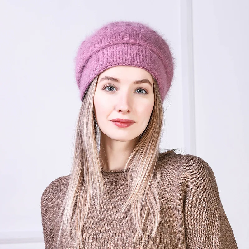 

Women Hat Angora Winter Beanie Knit Warm Double Layers Snow Outdoor Skiing Accessory