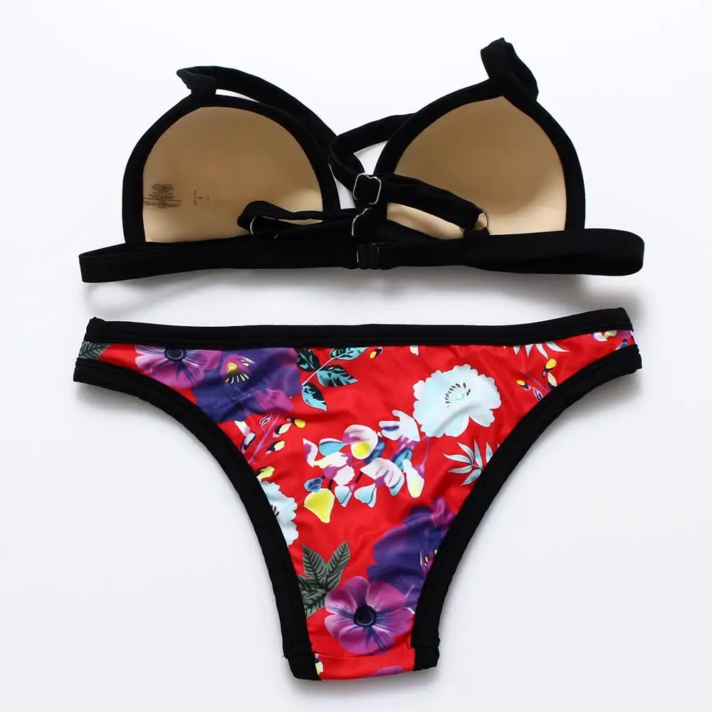 Bandea Sexy Women Swimwear Bikini Set Bandeau Print Swimwear Retro Swimsuit Beachwear Halter Bathing Suit Ha852 Bra Ring Bra Posturebra Case Aliexpress