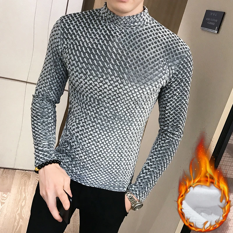 Fashion men plaid sweater long sleeve pullover winter thick warm turtleneck black casual pullover male slim fit knitted sweater