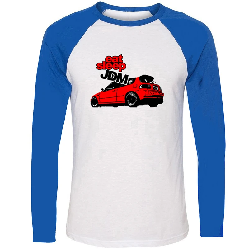 

Art Car Stickers EAT SLEEP JDM Red Car Support Your Local Farmer Blue Gray Design Mens Printing T-shirt Graphic Long Sleeves Tee