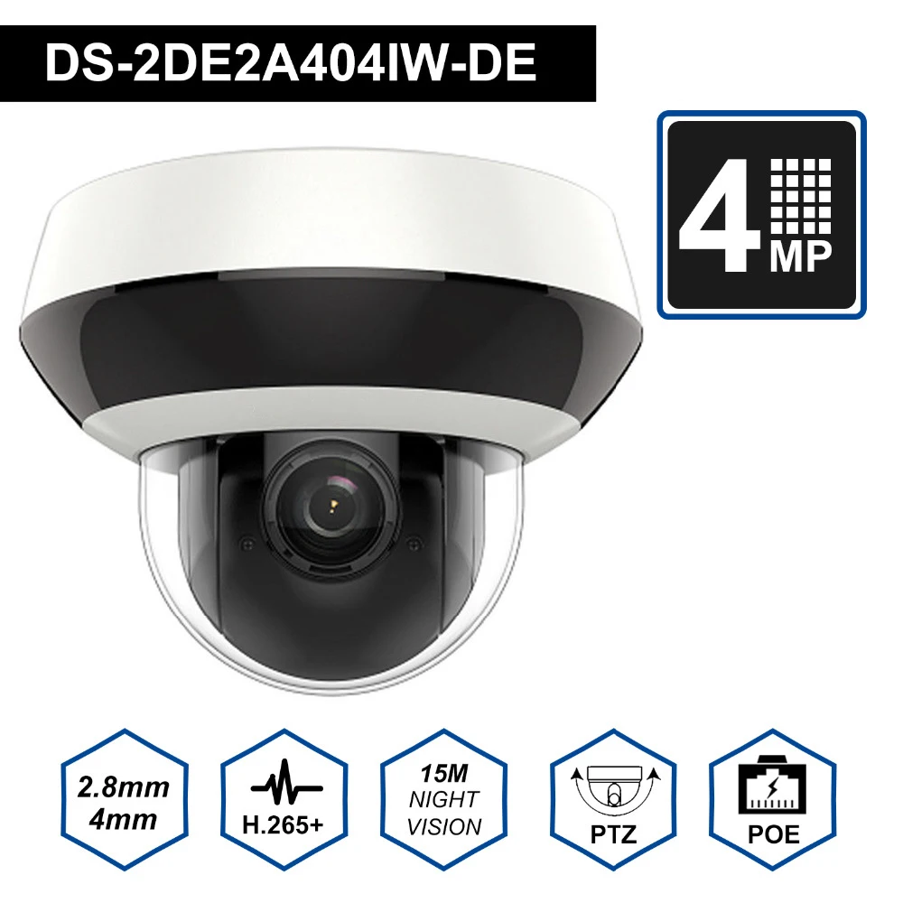 PTZ IP камера H.265 DS-2DE2A404IW-DE3 4MP 4X Zoom 2,8-12 мм объектив сети Видеонаблюдения POE купольная камера видеонаблюдения Аудио