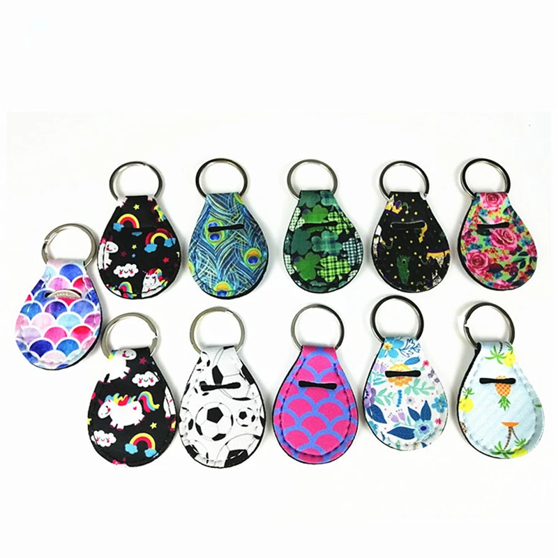 10pcs Coin Holder Chapstick Neoprene Keychain Unicorn Pattern Lip Palm Floral Print with Metal Ring | Дом и сад