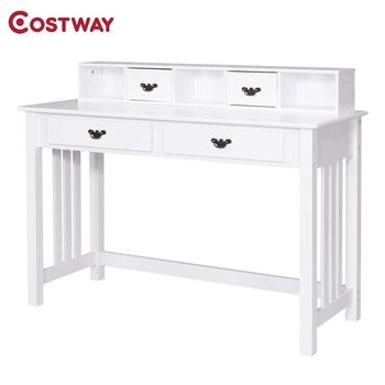 شراءالحديث مكتب المنزل الكتابة مهمة الكمبيوتر مكتب أنسنة مقبض 4-درج خشب متين الساق 2-الطبقة تصميم منضدة قابلة للإزالة