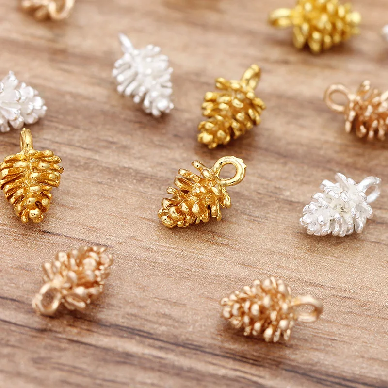 

SEA MEW 100 PCS 12*7mm Fashion Metal Alloy Gold//KC Gold//Silver Color Pine Cone Pendant Charm For Jewelry Making