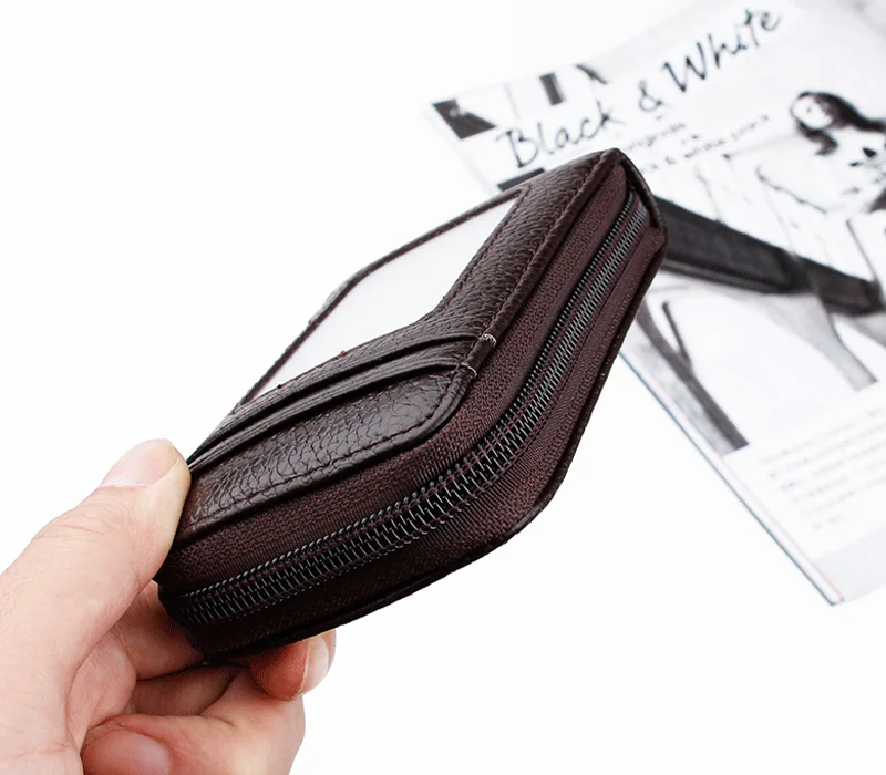 Мужской кошелек кредитный держатель для карт RFID Блокировка карман на молнии Тонкий
