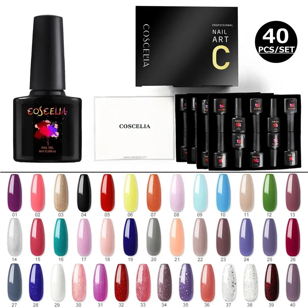 COSCELIA 40Pcs/Set High Quality Gel Nail Polish Set 8ML Manicure Set For Gel Varnish Nail Art Nail