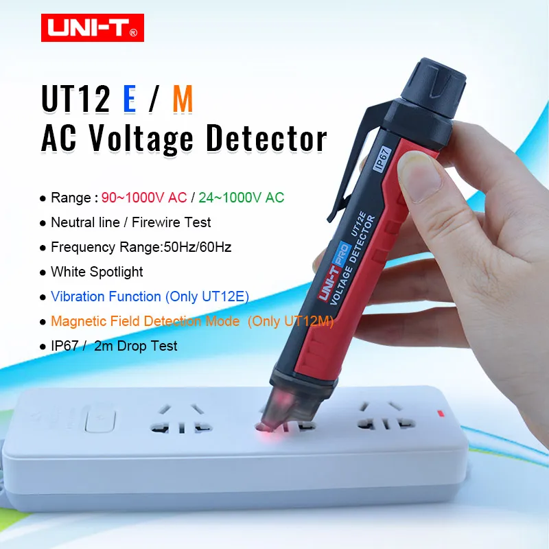 

UNI-T 24/90V-1000V AC Voltage Indicator Detector Non Contact Socket Wall Volt Current Electric Sensor Test Pen UT12E UT12M