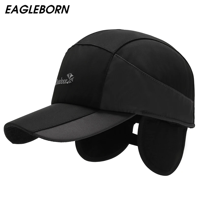 

New Winter Men Hat Warm Dad Hat Baseball Cap Earmuffs Elderly Cotton Cap Plus Velvet Thick Winter Hat for Men Outdoor Embroidery