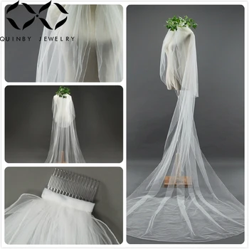 

Quinby Trendy Bridal Veils Wedding Accessories Long Veils Ivory White Wedding Veil With Comb Double Layer Lace Bridal Veil Q5