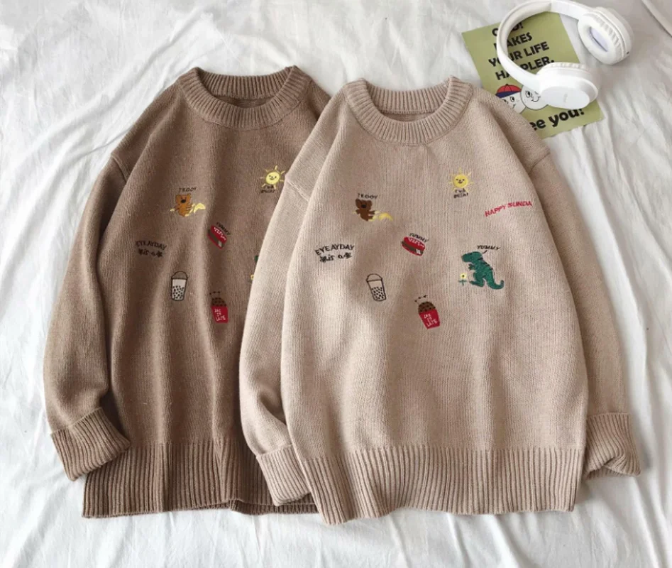 Buen trato Suéter de gamuza con dibujos animados para mujer, suéter de manga larga con cuello redondo, informal, cálido, coreano, gran tamaño, novedad, otoño e invierno, 2020 bWwnMy0lJgA