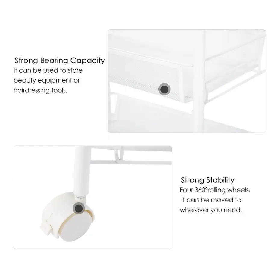 Съемная тележка 3 ярусная металлическая вращающаяся для хранения парикмахерских