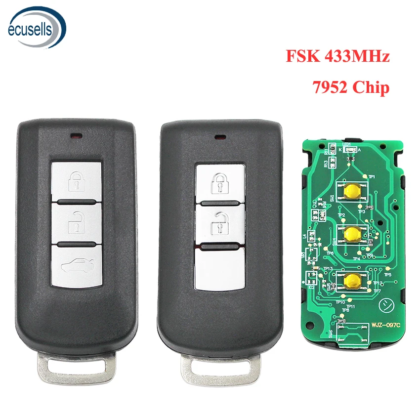 2-кнопочный 3-кнопочный Φ fsk433 МГц чип PCF7952 для Mitsubishi Lancer Outlander ASX (с аварийным ключом)