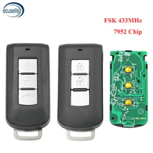 Chave remota smart fsk433mhz pcf7952, 2 botões, com chip para mitsubishi lancer outlander asx (com chave de emergência))