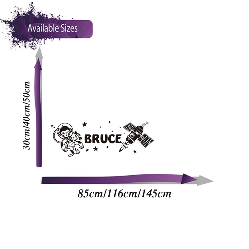 Custom Name Astronaut Monkey Satellite Wall Sticker Boy Room Kids Room Personalized Name astronomy Star Wall Decal Bedroom Art  (1)