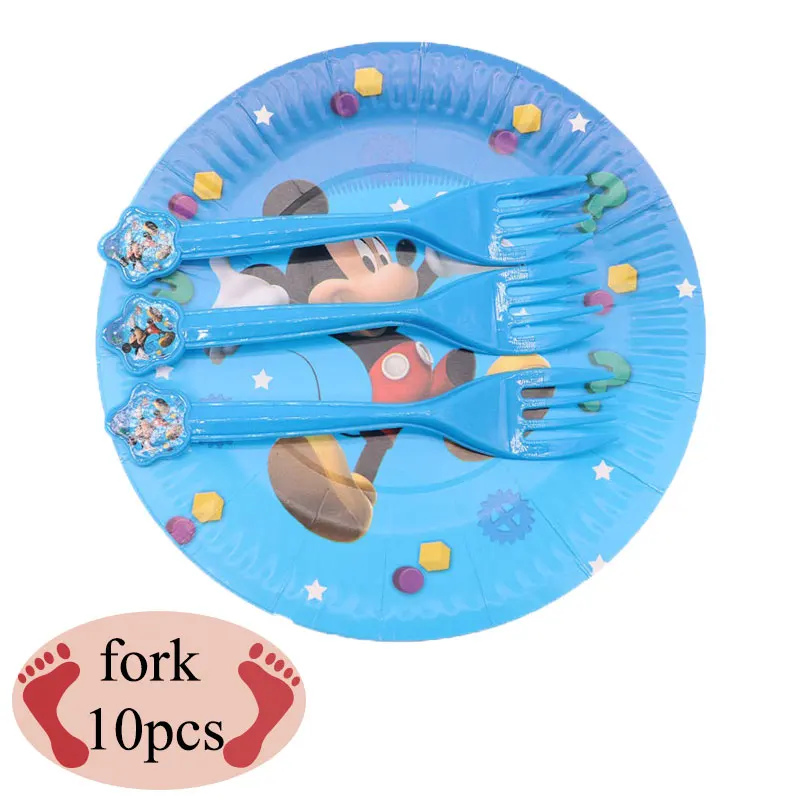 fork10pcs Костюм с рисунком Микки Мауса Детский комплект для дня рождения Вымпел кекс стенд шар соломенная шляпа Микки Мауса и другие вечерние принадлежности - Цвет: fork10pcs