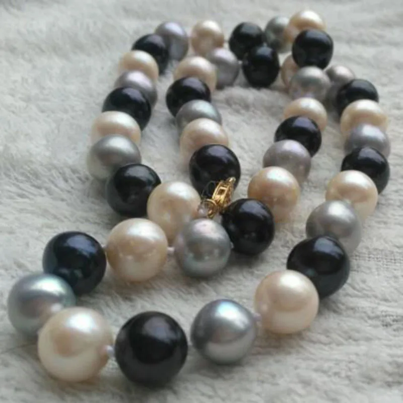 

stunning 10-11mm south sea white black gray multicolor pearl necklace 18 " 925silver jj